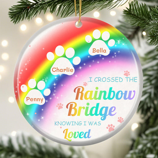 Personalized Rainbow Bridge Ceramic Ornament – Custom Paw Print Keepsake with Name & Quote – Sympathy Gift for Pet Owners, Pet Lovers