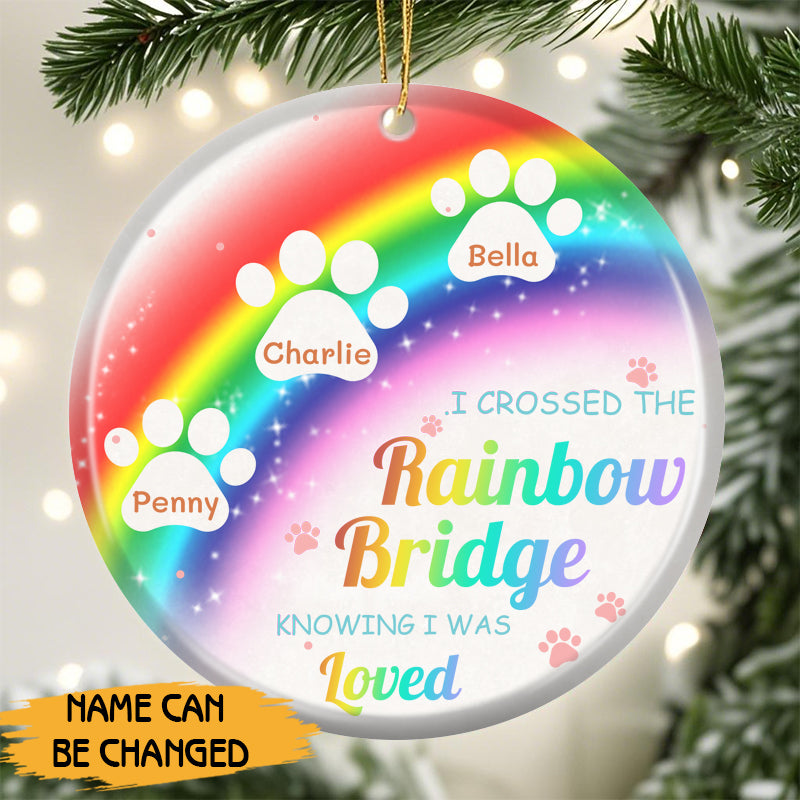 Personalized Rainbow Bridge Ceramic Ornament – Custom Paw Print Keepsake with Name & Quote – Sympathy Gift for Pet Owners, Pet Lovers
