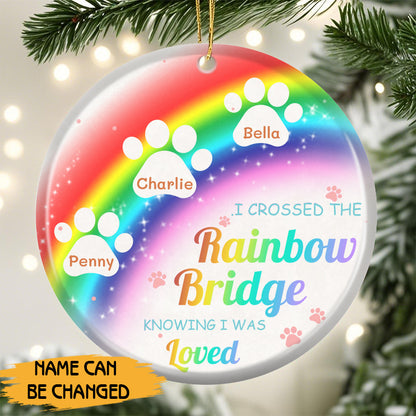 Personalized Rainbow Bridge Ceramic Ornament – Custom Paw Print Keepsake with Name & Quote – Sympathy Gift for Pet Owners, Pet Lovers
