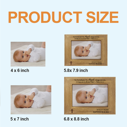 Custom Baby Baptism Frame with Printed Photo – Personalized Name & Date – Psalm 91:11 Quote – Gift for Christening or Baby Dedication