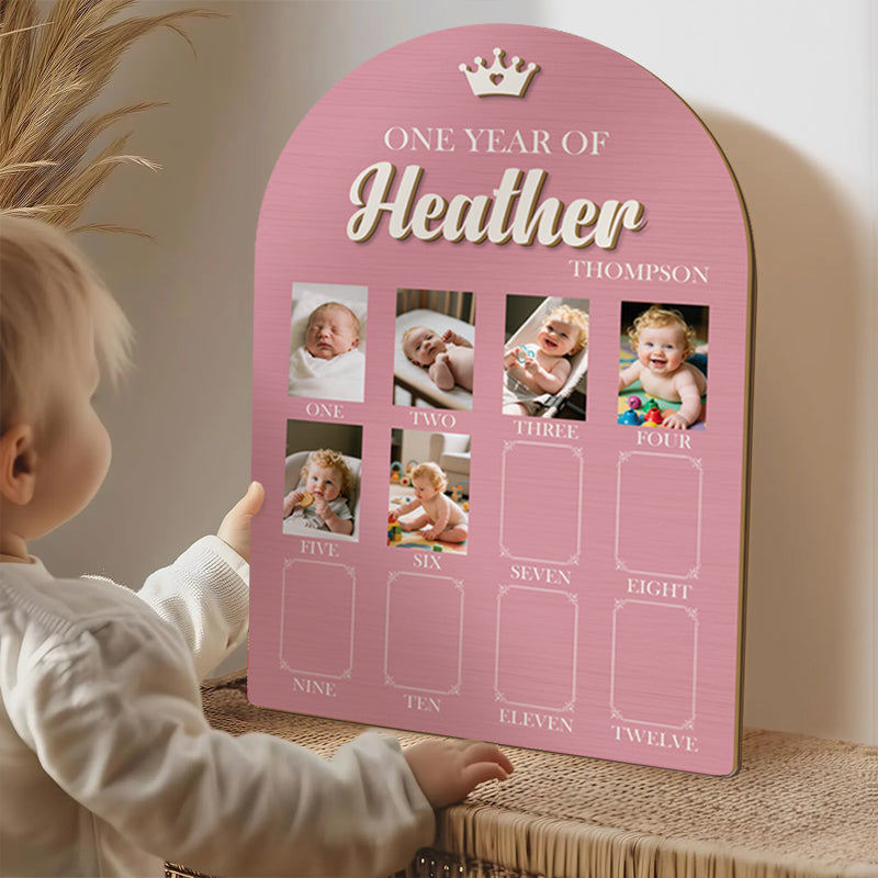 Baby First Year Photo Frame – Personalized Wooden Keepsake for 12 Monthly Photos, Perfect Gift for New Parents