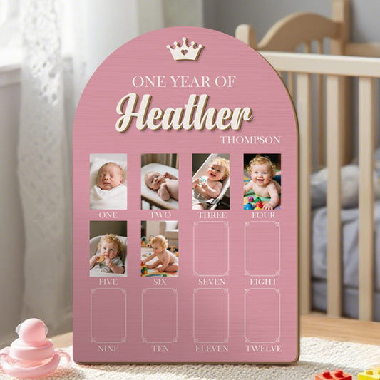 Baby First Year Photo Frame – Personalized Wooden Keepsake for 12 Monthly Photos, Perfect Gift for New Parents