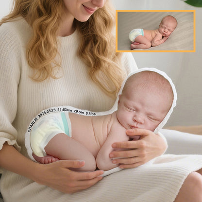Personalized Baby Photo Pillow – Custom Keepsake with Your Baby’s Photo & Birth Details – Gift for New Parents or Nursery