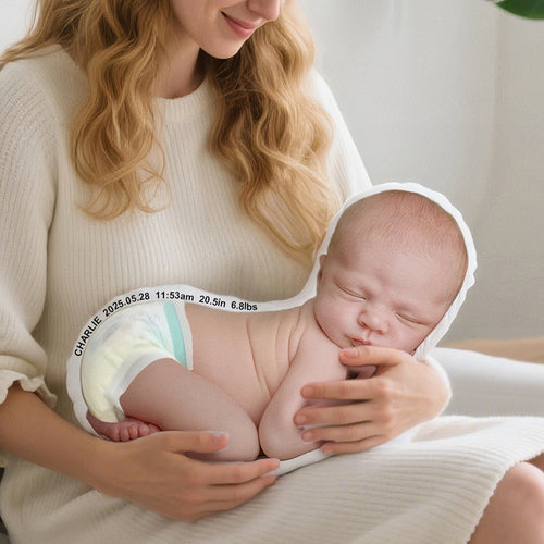 Personalized Baby Photo Pillow – Custom Keepsake with Your Baby’s Photo & Birth Details – Gift for New Parents or Nursery