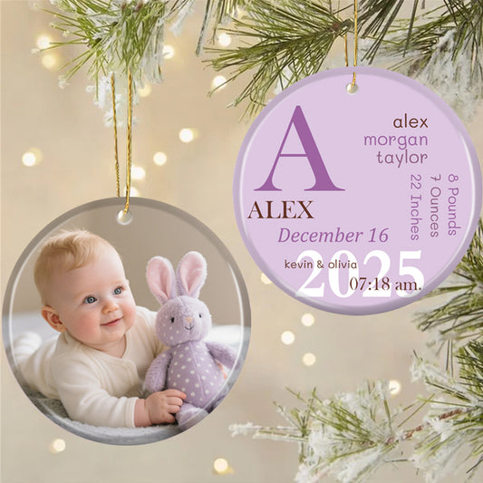 Personalized Baby’s First Christmas Ornament – Custom Photo & Birth Details – Keepsake Gift for Babies and Families