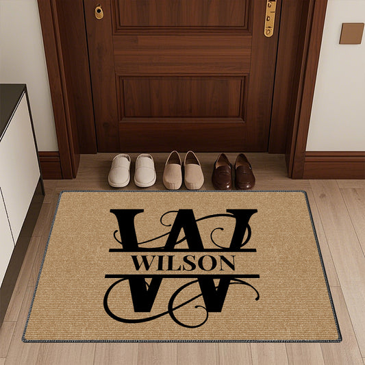 Custom Script Initial Doormat with Name – Personalized Decorative Mat for Entryway & Family Home