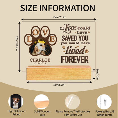 Custom Photo If Love Could Have Saved You. Personalized Pet Memorial Acrylic Night Light-Sympathy Gift For Pet Owners, Pet Lovers