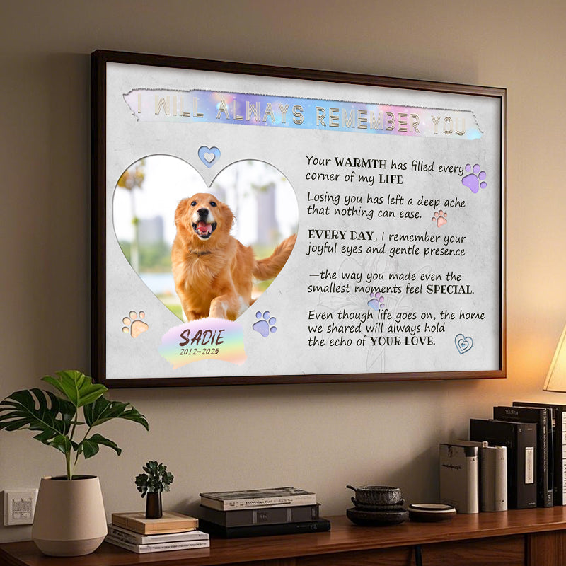 Custom Photo I Will Always Remember You- Pets Personalized Custom Horizontal Poster/Canvas - Sympathy Gift For Pet Owners, Pet Lovers