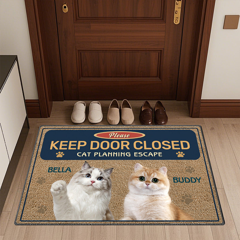 Custom Photo Keep Door Closed - Dog & Cat Personalized Custom Home Decor Decorative Mat - House Warming Gift For Pet Owners, Pet Lovers