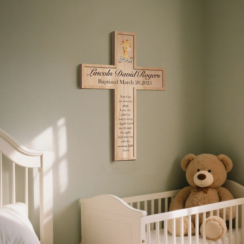Personalized Animal Cross Keepsake – Custom Name, Occasion & Date – Faith Gift for Baptism, Christening, or Nursery Decor