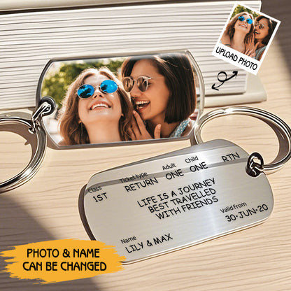 Custom Train Ticket Keychain – “Life Is a Journey Best Travelled with Friends” Personalized Gift for Friends, Loved Ones
