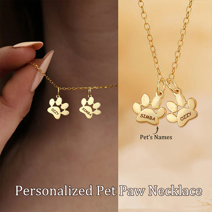 Custom Paw Charm Necklace – Personalized Pet Name Charms – Gift for Pet Lovers