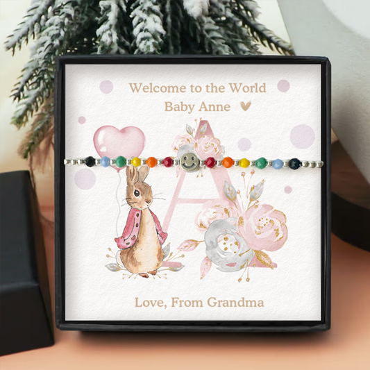 Custom Newborn Gift Box – Baby Bracelet with Personalized Name Card – 925 Sterling Silver Keepsake for Baby Shower or Welcome Gift