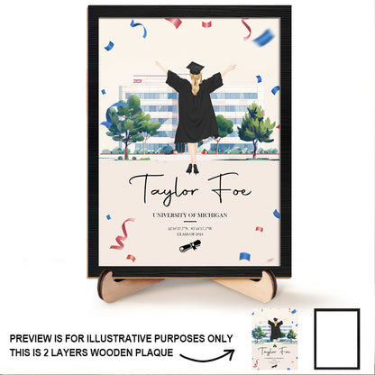 Custom Graduation Silhouette Sign – Personalized Wooden Plaque with Name, Year, University, and Coordinates for Graduates and Celebration Decor