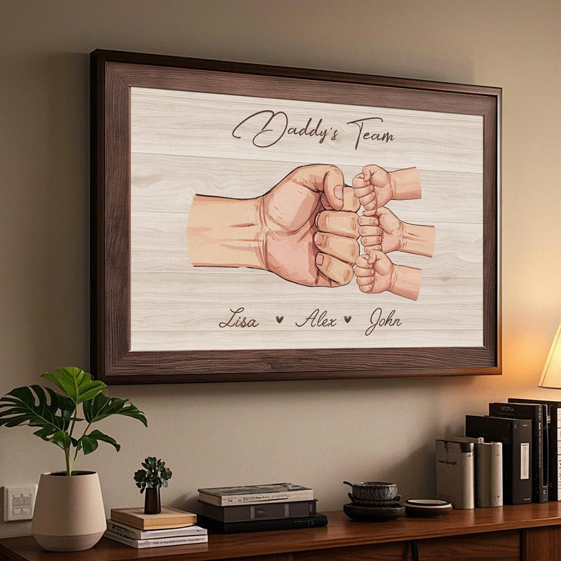 Custom Daddy & Kids, Together We're A Team- Family Personalized Custom Horizontal Poster - Father's Day, Birthday Gift For Dad