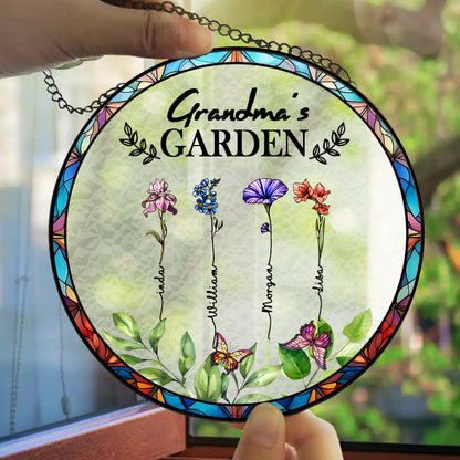 Custom Birth Flower Stained Glass Suncatcher – Grandma’s Garden Window Hanging Keepsake