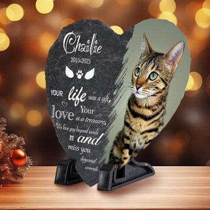 Custom Photo Your Life Was A gift- Pet Memorial Heart-shaped Stone Custom - Sympathy Gift For Pet Owners, Pet Lovers
