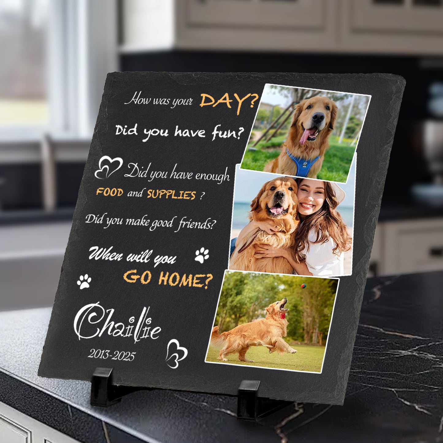 Custom Photo How Was Your Day - Pet Memorial Square-shaped Stone Custom - Sympathy Gift For Pet Owners, Pet Lovers