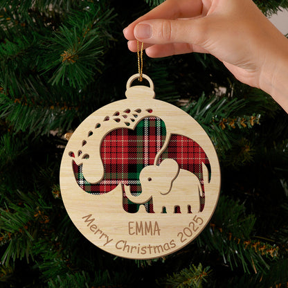 Custom Baby Name Merry Christmas 2025 Wooden Ornament– 2-Layered Elephant Keepsake  – Gift for Families & Loved Ones