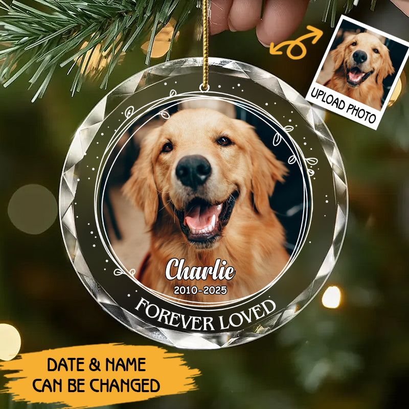 Personalized Pet Memorial Ornament – Custom Glass Keepsake with Photo, Name & Dates – Forever Loved Tribute Gift for Pet Loss, Dog or Cat Owners