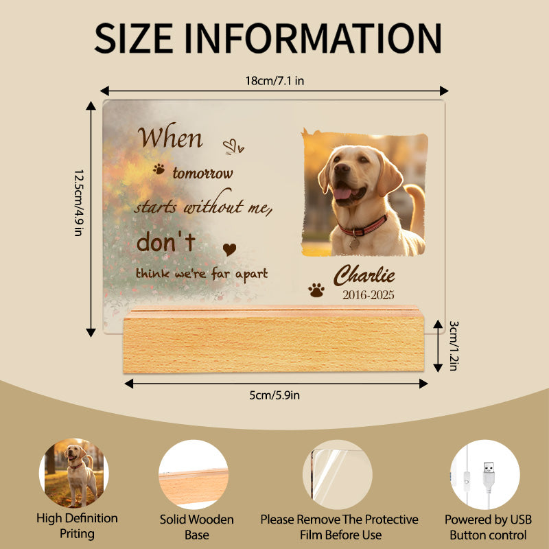 Custom Photo When tomorrow starts without me. Personalized Pet Memorial Acrylic Night Light-Sympathy Gift For Pet Owners, Pet Lovers