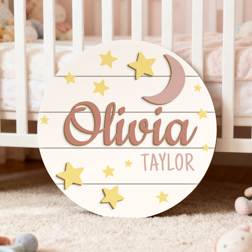 Personalized Baby Name Wooden Sign – Custom Starry Sky Design for Nursery, Hospital Door, or Baby Shower Gift
