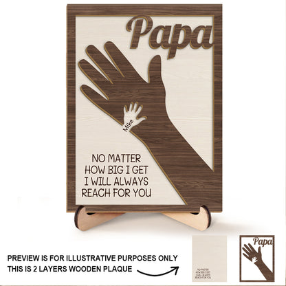 We Hold Our Hands Together And Forever - Family Personalized Custom 2-Layered Wooden Plaque With Stand - Father's Day, Gift For Dad, Grandpa