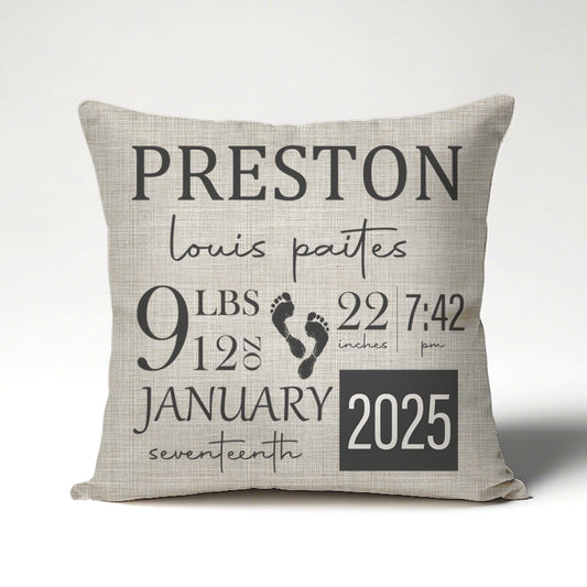 Custom Baby Birth Stats Pillow – Personalized Name Pillow – Newborn Keepsake, Nursery Decor, Baby Shower Gift