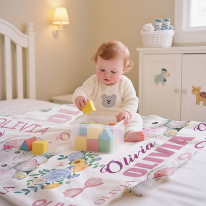 Custom Baby Elephant Blanket – Personalized Keepsake with Name – Perfect Baby Shower or Newborn Gift