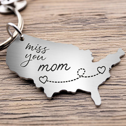 Custom Miss You Keychain – Personalized Keepsake Gift for Couples, Family, and Friends in Long Distance Relationships