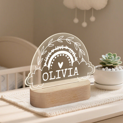 Personalized Rainbow Baby Night Light – Custom Name Keepsake Lamp with Serene Background – Gift for Baby Showers, Newborns, or Nursery Decor