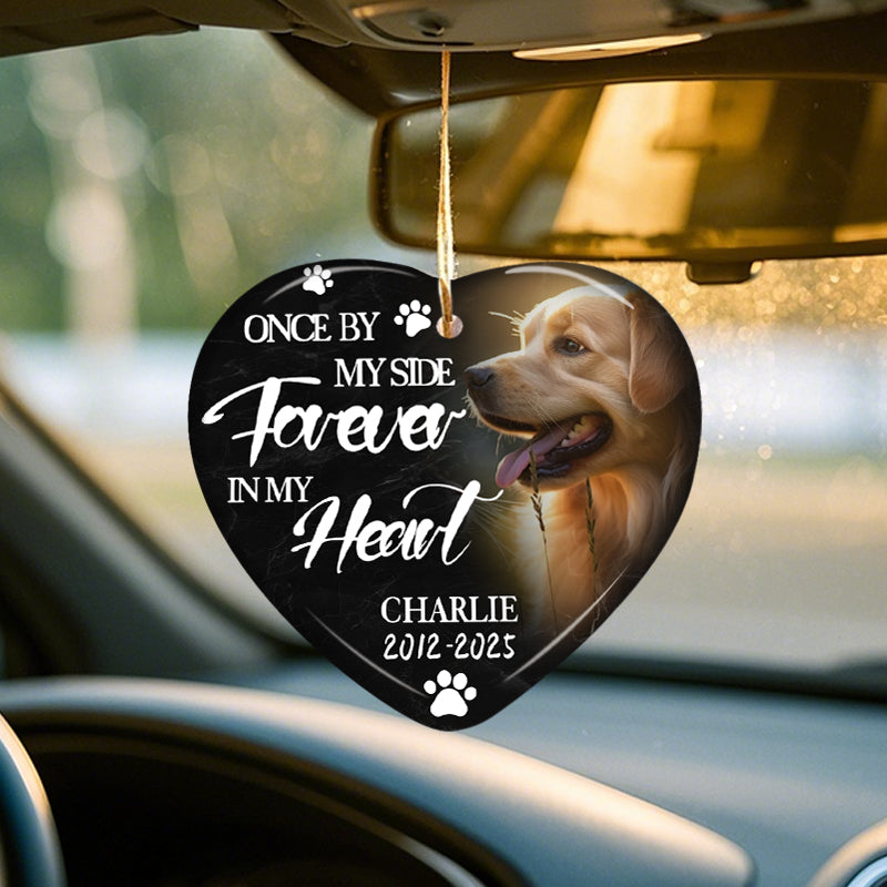 Custom Photo Once By My Side Forever In My Heart-Ceramic Heart Shaped-Sympathy Gift For Pet Owners, Pet Lovers