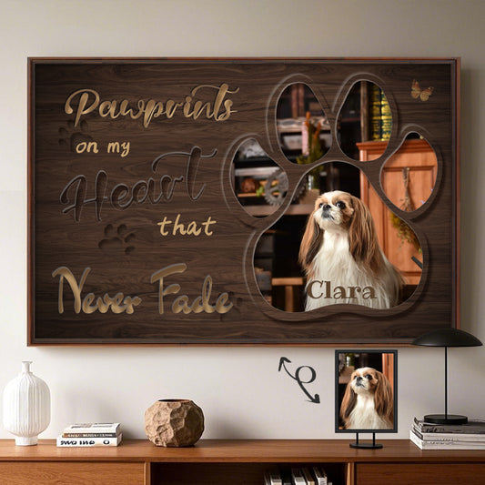 Custom Photo Pawprints On My Heart - Pets Personalized Custom Horizontal Poster - Sympathy Gift For Pet Owners, Pet Lovers