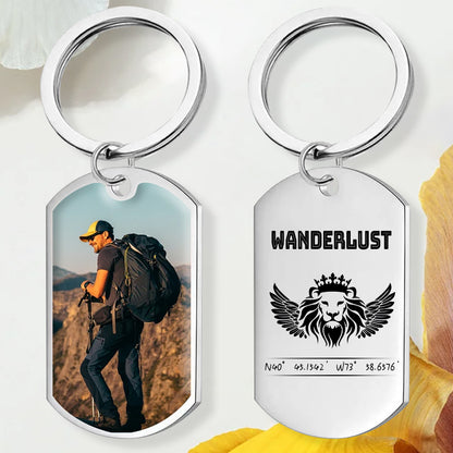 Custom Photo Wanderlust – Personalized Travel Keychain with Coordinates for Wanderlust, Travel Anniversaries, and Adventure Seekers