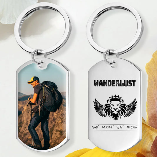 Custom Photo Wanderlust – Personalized Travel Keychain with Coordinates for Wanderlust, Travel Anniversaries, and Adventure Seekers