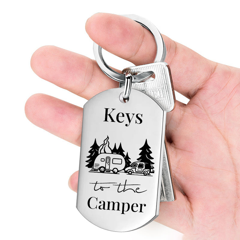 Custom Camping Keychain – “Keys to the Camper” Personalized Gift for RV Lovers, Campers, or Outdoor Enthusiasts