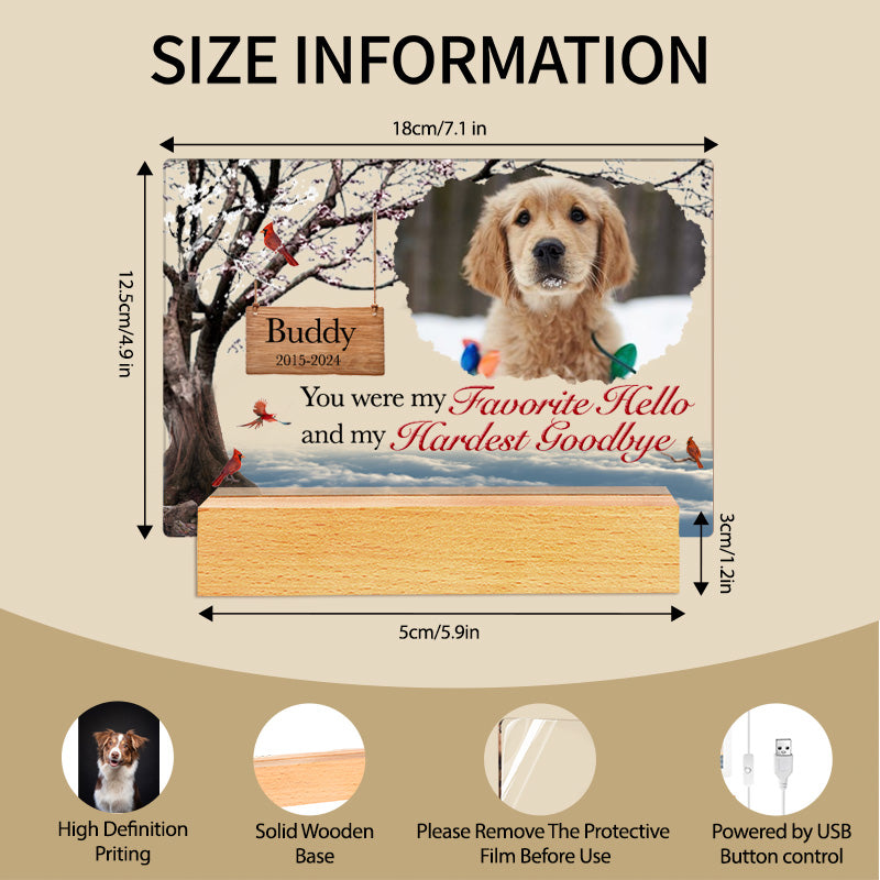 Custom Photo You Were My Favorite Hello And My Hardest Goodbye. Personalized Pet Memorial Acrylic Night Light-Sympathy Gift For Pet Owners, Pet Lovers