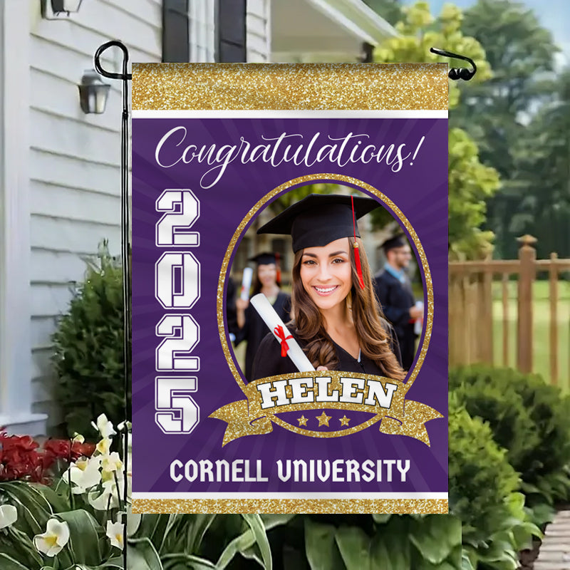 Custom Graduation Garden Flag with Photo & Name – Personalized Class of 2025 Gift for Graduate, Son, Daughter & Loved Ones