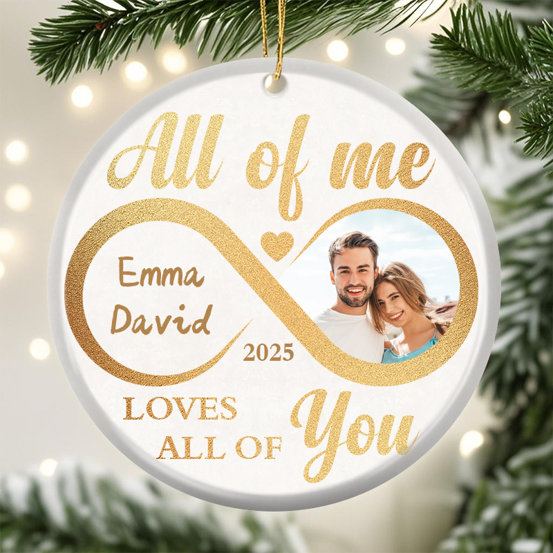 Personalized Couple Infinity Ornament – Custom Ceramic Keepsake with Photo, Names & Date – Romantic Gift for Anniversary, Wedding, or First Christmas