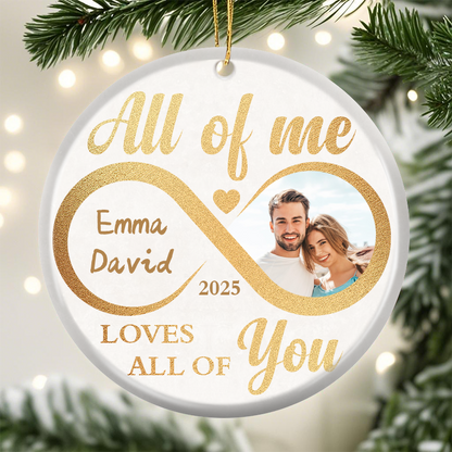 Personalized Couple Infinity Ornament – Custom Ceramic Keepsake with Photo, Names & Date – Romantic Gift for Anniversary, Wedding, or First Christmas