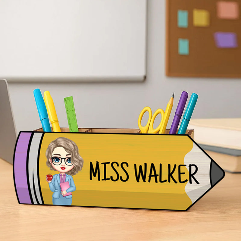 Personalized Pencil-Shaped Wooden Pen Pencil Holder – Custom Name & Character Gift for Back to School, Classroom, or Teacher Appreciation