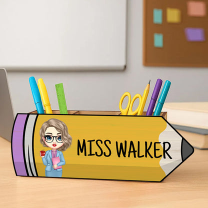 Personalized Pencil-Shaped Wooden Pen Pencil Holder – Custom Name & Character Gift for Back to School, Classroom, or Teacher Appreciation