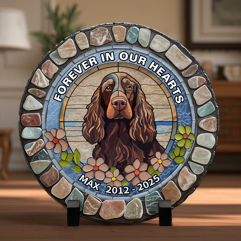 Custom Forever In My Heart- Memorial Personalized Custom 3D Mosaic Faux Stained Glass Print Round Shaped Memorial Stone  - Sympathy Gift For Pet Owners, Pet Lovers