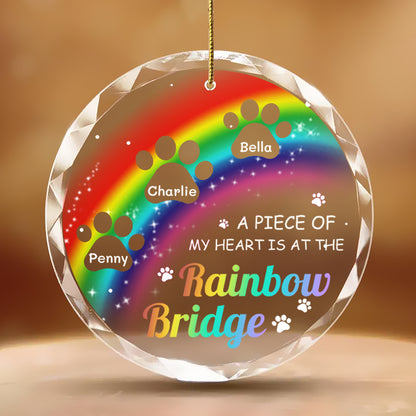 Personalized Rainbow Bridge Glass Ornament – Custom Paw Print Keepsake with Name & Quote – Sympathy Gift for Pet Owners, Pet Lovers