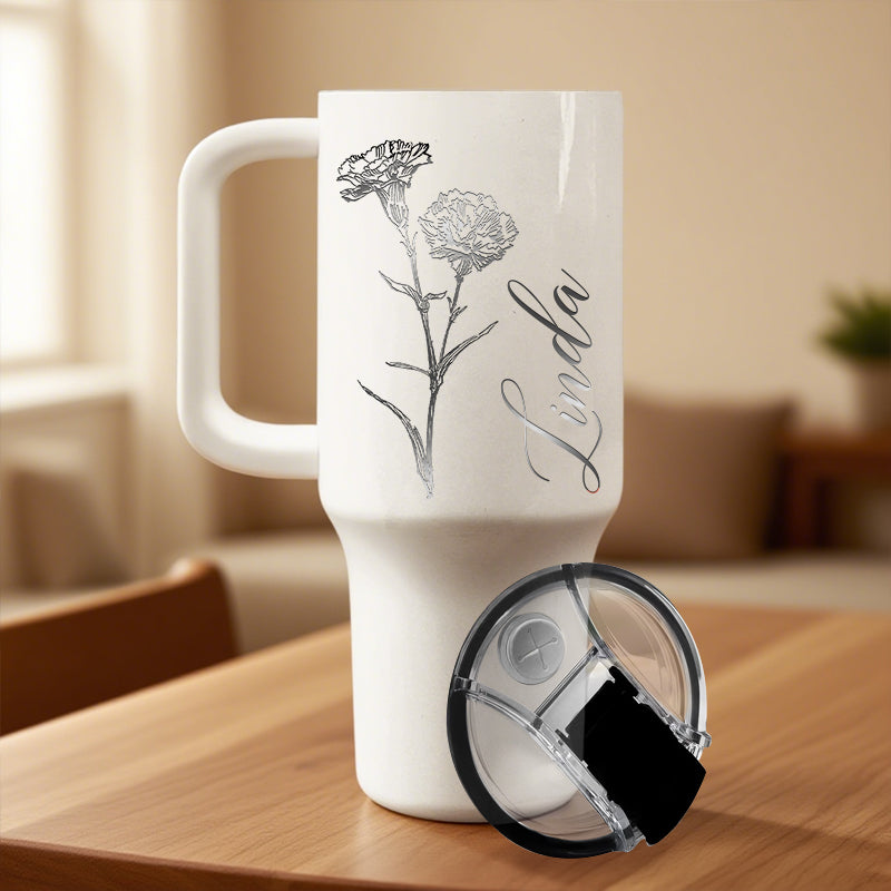 Custom Flower & Name Tumbler – Personalized 40 oz Cup with Flower Design, Gift for Her, Bridesmaids, or Close Friends