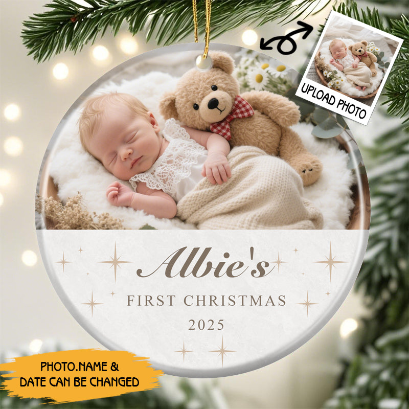 Personalized Baby’s First Christmas Ornament – Custom Photo with Name and Year – Gift for Babies and Families