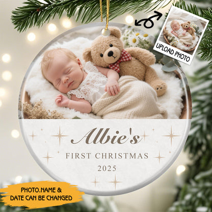 Personalized Baby’s First Christmas Ornament – Custom Photo with Name and Year – Gift for Babies and Families