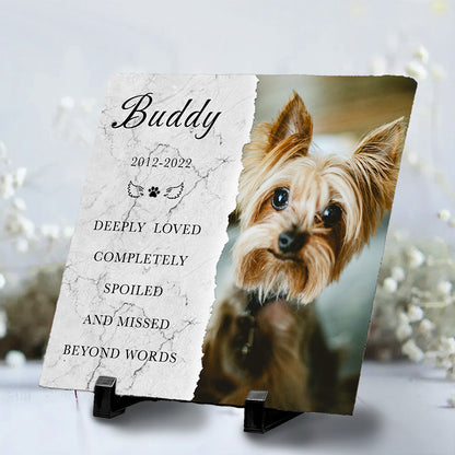 Custom Photo Deeply Loved Completely Spoiled And Missed Beyond Words- Pet Memorial Square-shaped Stone Custom - Sympathy Gift For Pet Owners, Pet Lovers