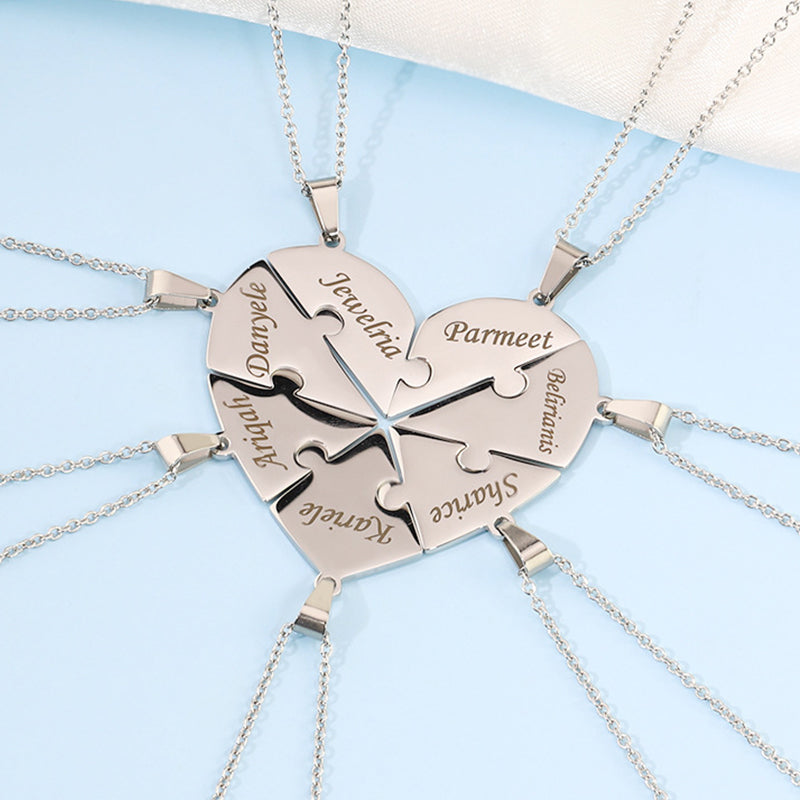 Custom Heart Puzzle Necklace – Personalized Name Charms – Gift for Family & Loved Ones