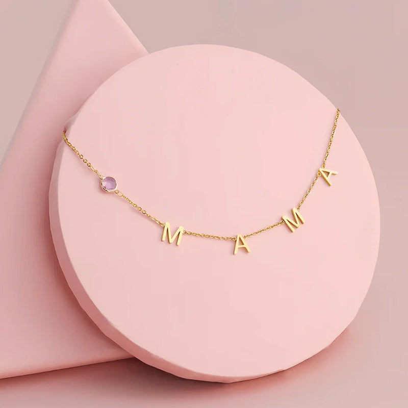Personalized Letter Necklace with Birthstone – Custom Minimalist Jewelry Gift for Loved Ones